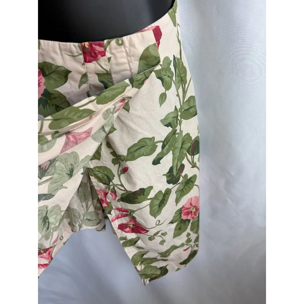 J Crew Floral 100% Cotton Flowers Skirt Mini Size 4 Spring Summer Feminine Wrap